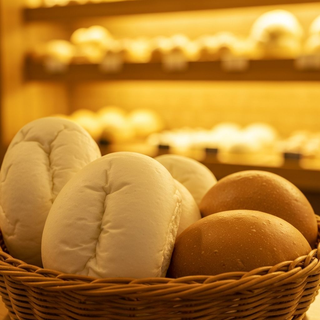 Traditional Asian milk breads and soft buns in a basket