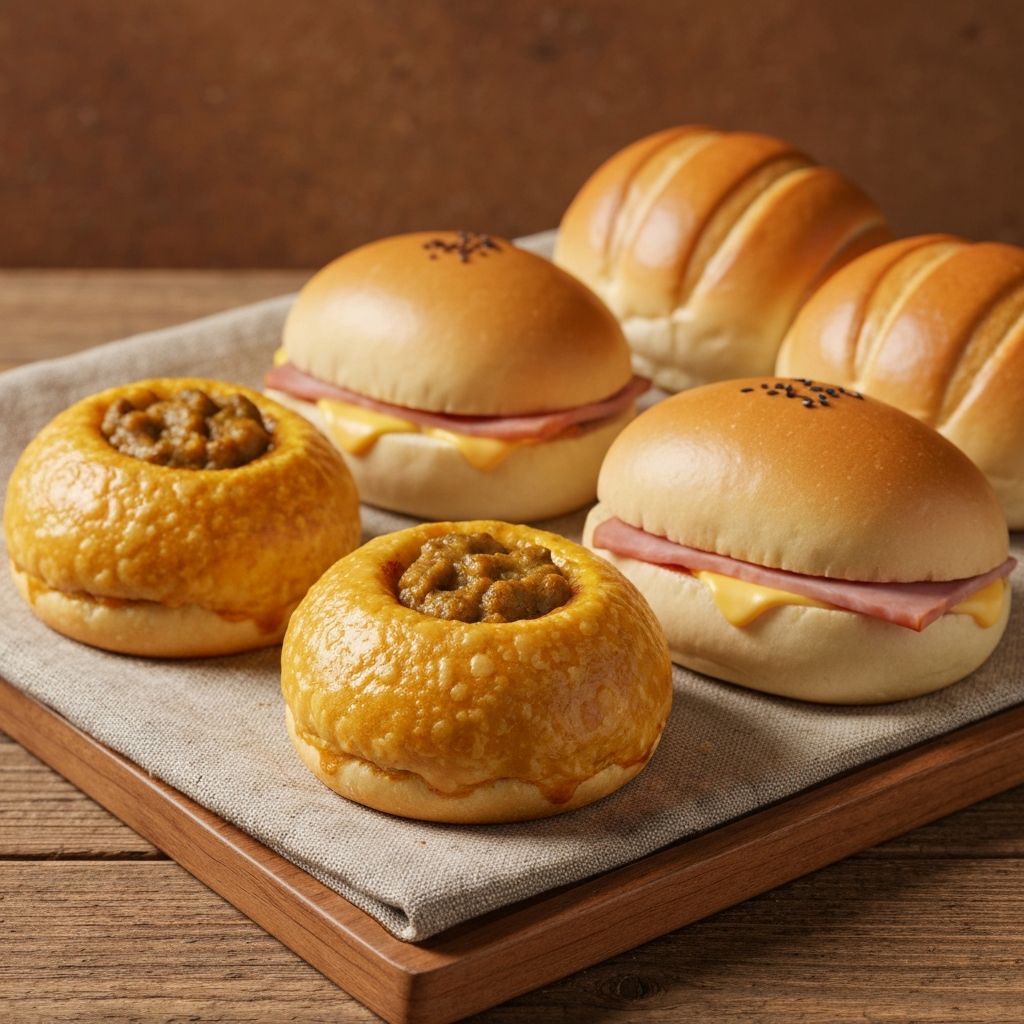 Freshly baked savory pastries and curry buns